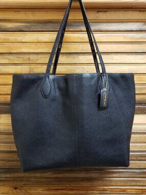 COACH Black Pebbled Leather Tote Shoulder Bag Purse